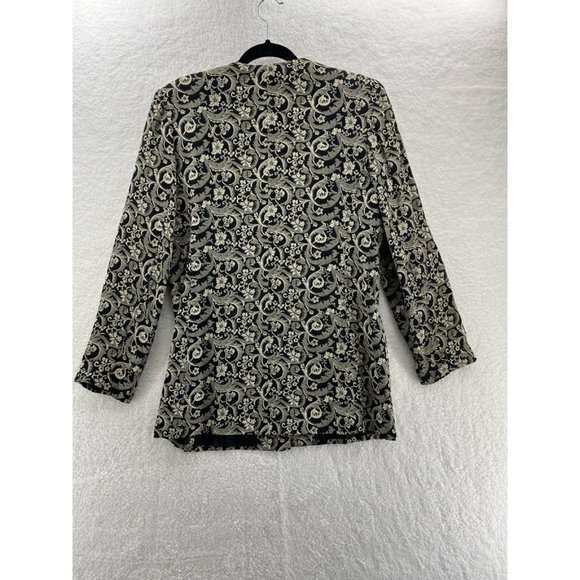 Adolfo Atelier Womens Blazer Black Floral Embroidered Lined Side Slit V Neck 10 - Picture 2 of 8